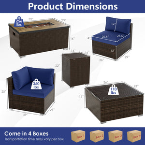 7 Pieces Outdoor Furniture Set with 32 Inch Fire Pit Table and Propane Tank Cover-Navy view 4