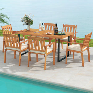 7 Pieces Patio Dining Table Set 63ā Rectangle Table and 6 Acacia Wood Armchairs view 2