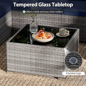 7 Pieces Patio Furniture Set PE Rattan Sectional Sofas with Tempered Glass Coffee Table-Navy view 9