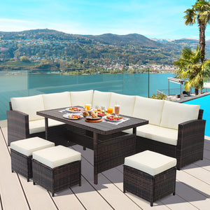 7 Pieces Wicker Patio Furniture Set-White view 2