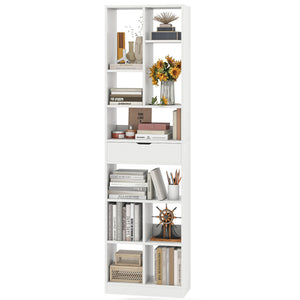 7-tier Bookshelf with Drawer 180cm Floor Standing Display Rack Storage Shelf-White view 4