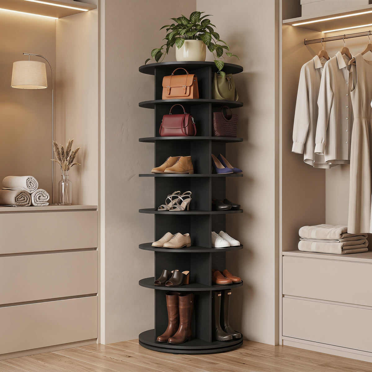 7-Tier Rotating Shoe Rack Tower Freestanding Spinning Shoe Organizer-Black view 2