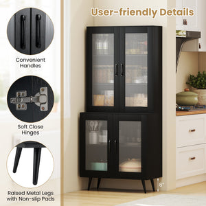 70.5 inch Tall Kitchen Pantry Cabinet Cupboard with 4 Transparent Doors-Black view 7