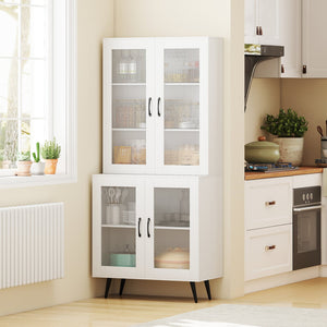 70.5 inch Tall Kitchen Pantry Cabinet Cupboard with 4 Transparent Doors-White view 2