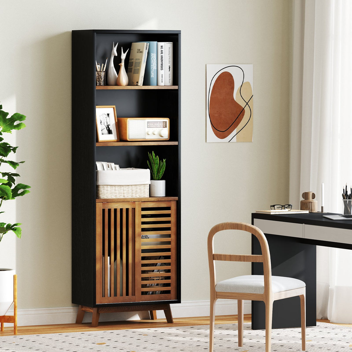 70 Inch 5-Tier Bookshelf with Reversible Adjustable Shelf-Black view 2