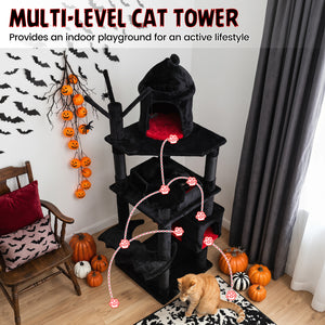 70 Inch Gothic Cat Tree for Indoor Cats with Castle and House view 6