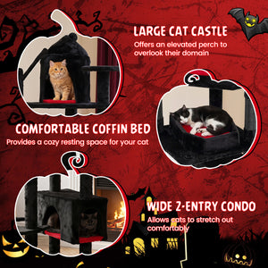 70 Inch Gothic Cat Tree for Indoor Cats with Castle and House view 9