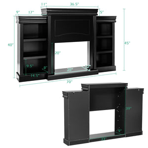 70 Inch Modern Fireplace Media Entertainment Center with Bookcase-Black view 4