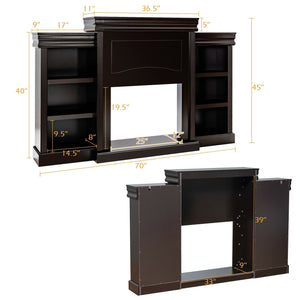 70 Inch Modern Fireplace Media Entertainment Center with Bookcase-Brown view 5