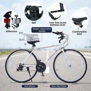 700C Hybrid Bike for Adult with 18-Speed Shimano Drivetrain and Phone Holder-White view 9