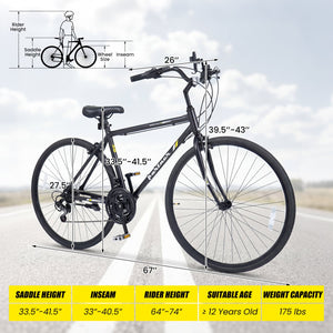 700C Hybrid Bike for Adult with 18-Speed Shimano Drivetrain and Phone Holder-Black view 3