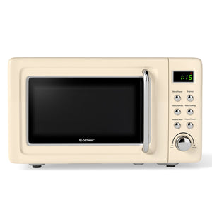 700W Retro Countertop Microwave Oven with 5 Micro Power and Auto Cooking Function-Cream White