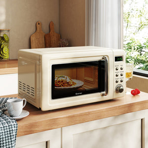 700W Retro Countertop Microwave Oven with 5 Micro Power and Auto Cooking Function-Cream White view 2