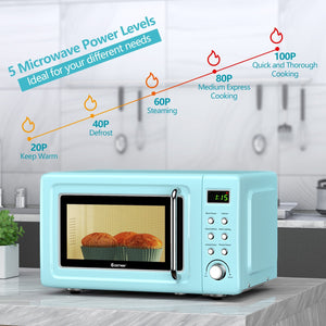 700W Retro Countertop Microwave Oven with 5 Micro Power and Auto Cooking Function-Green view 7
