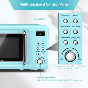 700W Retro Countertop Microwave Oven with 5 Micro Power and Auto Cooking Function-Green view 8