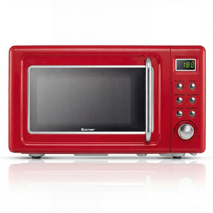 700W Retro Countertop Microwave Oven with 5 Micro Power and Auto Cooking Function-Light Red
