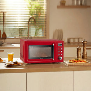 700W Retro Countertop Microwave Oven with 5 Micro Power and Auto Cooking Function-Light Red view 2