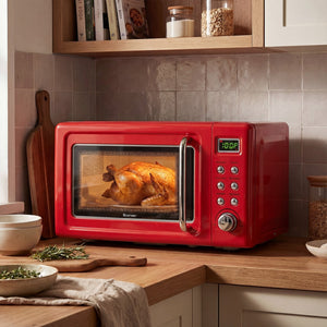 700W Retro Countertop Microwave Oven with 5 Micro Power and Auto Cooking Function-Light Red view 3