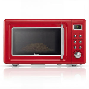 700W Retro Countertop Microwave Oven with 5 Micro Power and Auto Cooking Function-Light Red view 4
