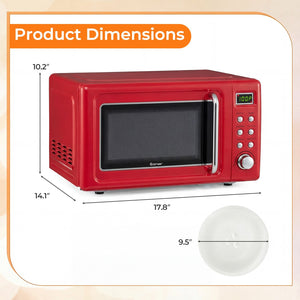700W Retro Countertop Microwave Oven with 5 Micro Power and Auto Cooking Function-Light Red view 5