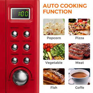 700W Retro Countertop Microwave Oven with 5 Micro Power and Auto Cooking Function-Light Red view 6