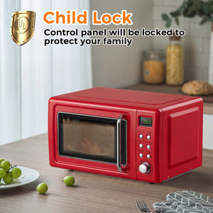 700W Retro Countertop Microwave Oven with 5 Micro Power and Auto Cooking Function-Light Red view 9