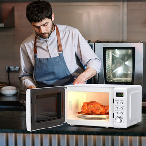 700W Retro Countertop Microwave Oven with 5 Micro Power and Auto Cooking Function-White view 2