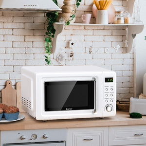 700W Retro Countertop Microwave Oven with 5 Micro Power and Auto Cooking Function-White view 3