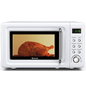 700W Retro Countertop Microwave Oven with 5 Micro Power and Auto Cooking Function-White view 4