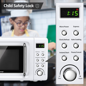 700W Retro Countertop Microwave Oven with 5 Micro Power and Auto Cooking Function-White view 8