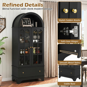 71.5 Inch Arched Cabinet 5-Tier with Tempered Glass Doors and Wine Rack-Black view 9