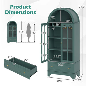 71.5 Inch Arched Cabinet 5-Tier with Tempered Glass Doors and Wine Rack-Green view 5