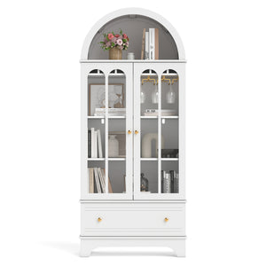 71.5 Inch Arched Cabinet 5-Tier with Tempered Glass Doors and Wine Rack-White view 4