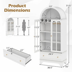 71.5 Inch Arched Cabinet 5-Tier with Tempered Glass Doors and Wine Rack-White view 5