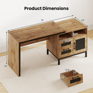 71-Inch Computer Table with Open Compartments and Drawers-Natural view 5