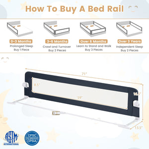 71-Inch Foldable Bed Rail Swing Down Baby Bed Guard Rail with Adjustable Safety Strap-Blue view 4