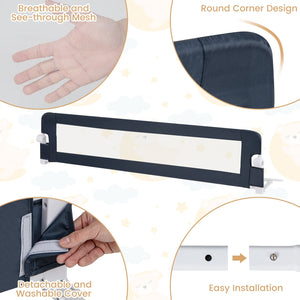 71-Inch Foldable Bed Rail Swing Down Baby Bed Guard Rail with Adjustable Safety Strap-Blue view 6