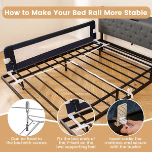 71-Inch Foldable Bed Rail Swing Down Baby Bed Guard Rail with Adjustable Safety Strap-Blue view 7
