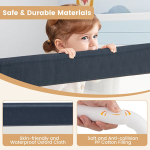 71-Inch Foldable Bed Rail Swing Down Baby Bed Guard Rail with Adjustable Safety Strap-Blue view 9