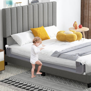 71-Inch Foldable Bed Rail Swing Down Baby Bed Guard Rail with Adjustable Safety Strap-Gray view 2
