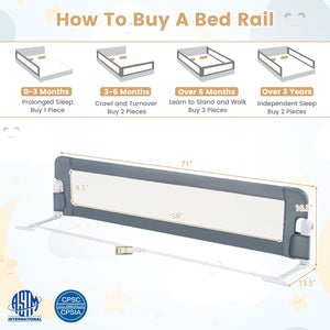 71-Inch Foldable Bed Rail Swing Down Baby Bed Guard Rail with Adjustable Safety Strap-Gray view 4