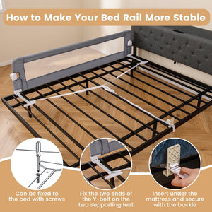71-Inch Foldable Bed Rail Swing Down Baby Bed Guard Rail with Adjustable Safety Strap-Gray view 7