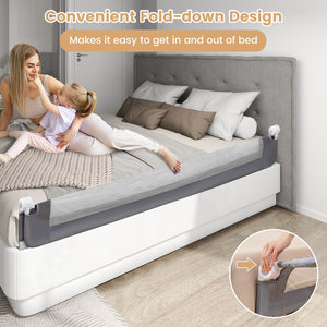 71-Inch Foldable Bed Rail Swing Down Baby Bed Guard Rail with Adjustable Safety Strap-Gray view 8