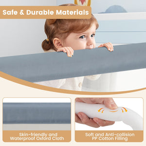 71-Inch Foldable Bed Rail Swing Down Baby Bed Guard Rail with Adjustable Safety Strap-Gray view 9