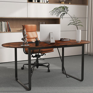 71 Inches Executive Table Oval Home Office Table with Cable Management Hole-Rustic Brown view 3
