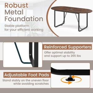 71 Inches Executive Table Oval Home Office Table with Cable Management Hole-Rustic Brown view 8