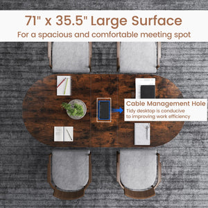 71 Inches Executive Table Oval Home Office Table with Cable Management Hole-Rustic Brown view 9