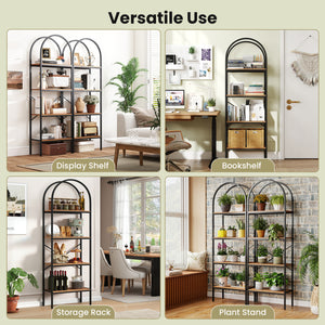 71 inches Tall Arched Bookcase 4-Tier with Storage Shelves & Metal Frame for Home Office-Brown & Black view 6