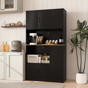 71 inches Tall Kitchen Pantry Cabinet with Charging Station Wooden Buffet Cupboard Sideboard-Black view 2