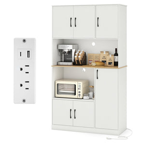 71 inches Tall Kitchen Pantry Cabinet with Charging Station Wooden Buffet Cupboard Sideboard-White